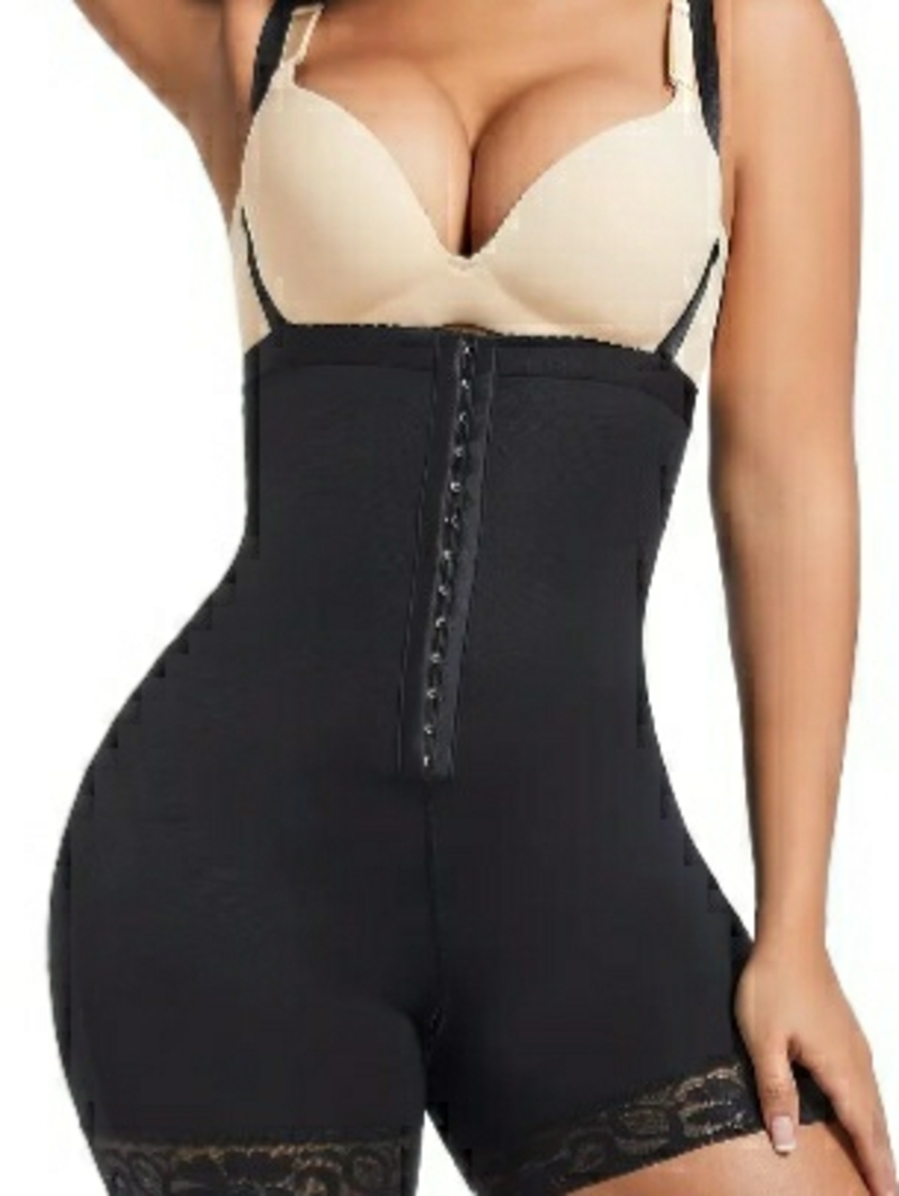 Black High-Waist Thigh-Length Shaping Bodysuit